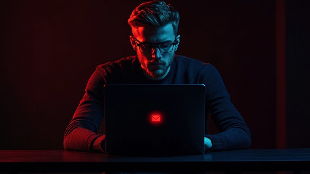 Person analysiert WordPress-Sicherheitswarnung am Laptop