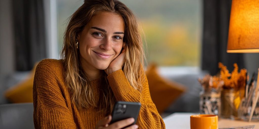 EPU Unternehmerin analysiert Facebook und Instagram Werbung auf ihrem Smartphone im Homeoffice in Graz